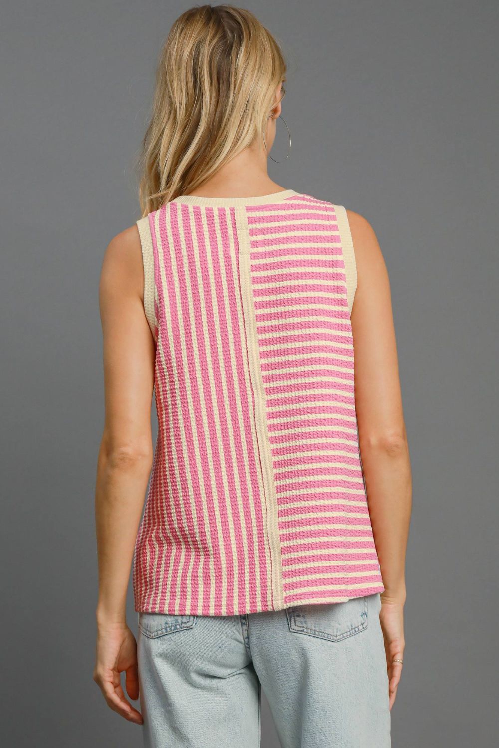 Umgee Round Neck Texture Striped Tank 19603 | Gulf Resellers