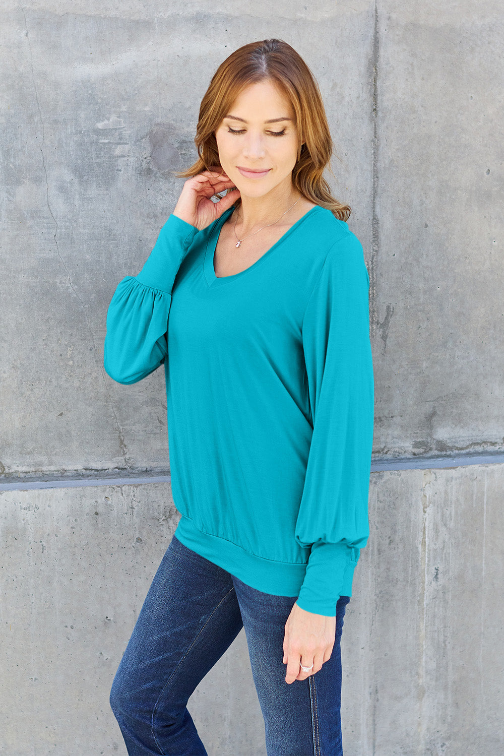 Basic Bae Full Size V-Neck Lantern Sleeve Top 6641 | Gulf Resellers