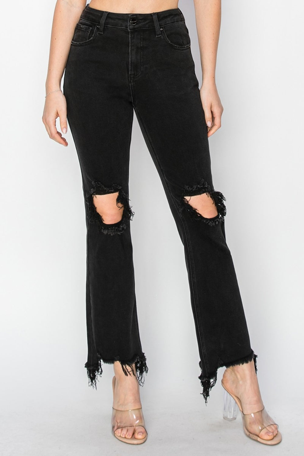 RISEN Full Size Distressed Raw Hem Jeans with Pockets 10568 | Gulf Resellers