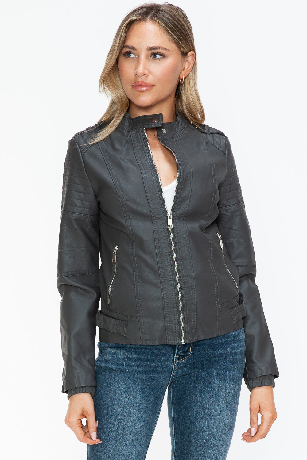 Snobbish PU Leather Biker Jacket with Side Zip Pockets 15296 | Gulf Resellers