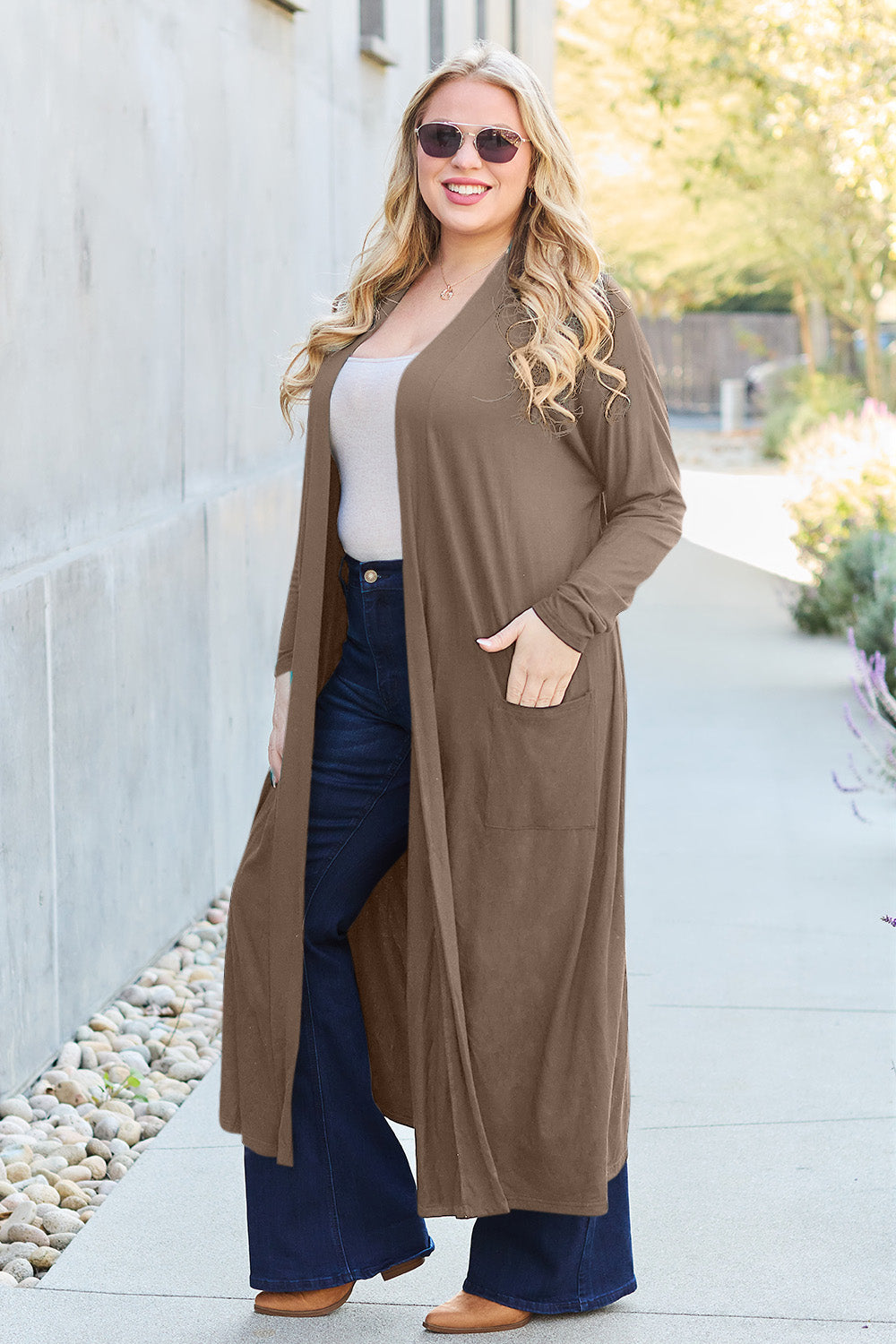 Basic Bae Full Size Open Front Long Sleeve Cover Up 12511 | Gulf Resellers