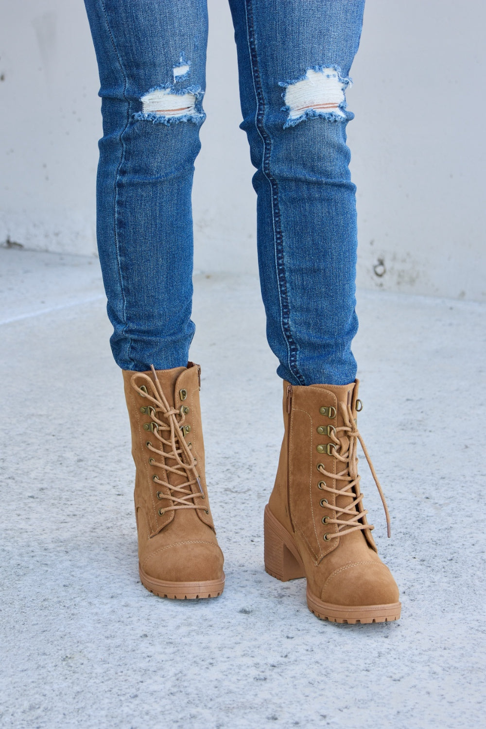 Forever Link Lace-Up Zipper Detail Block Heel Boots | Gulf Resellers