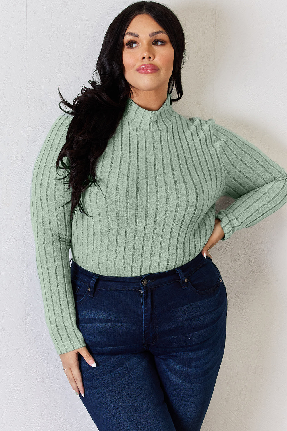 Basic Bae Full Size Ribbed Mock Neck Long Sleeve T-Shirt | Gulf Resellers