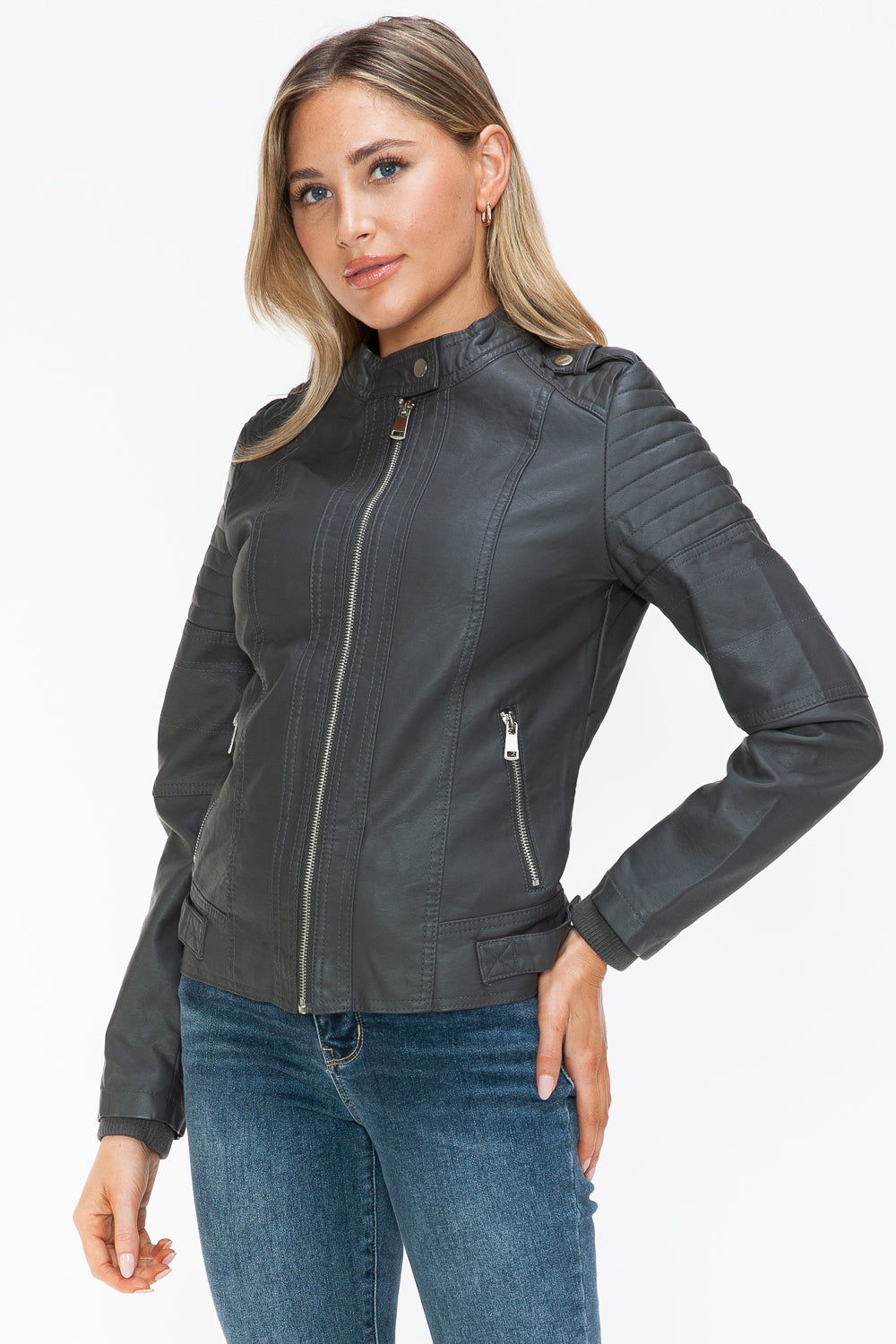 Snobbish PU Leather Biker Jacket with Side Zip Pockets 15294 | Gulf Resellers