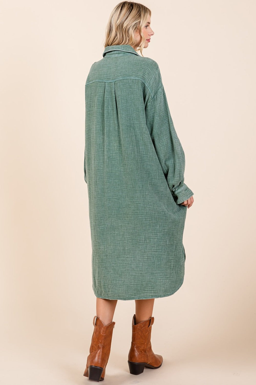Mittoshop Mineral Wash Cotton Gauze Midi Shirt Dress 9489 | Gulf Resellers