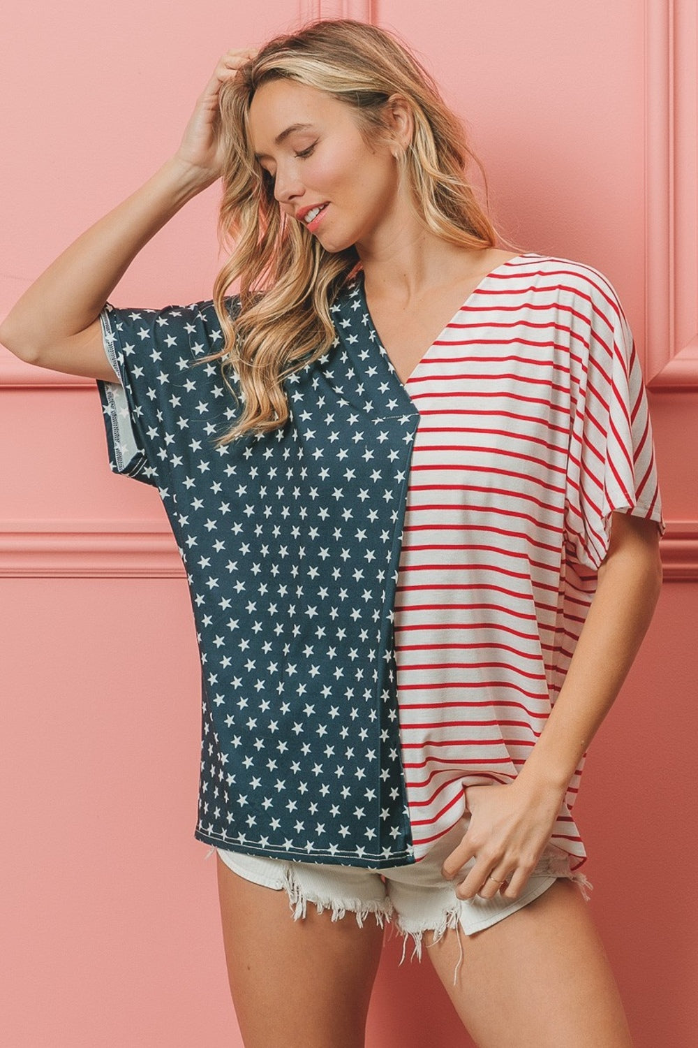 BiBi US Flag Themed Color Block Short Sleeve T-Shirt 7930 | Gulf Resellers