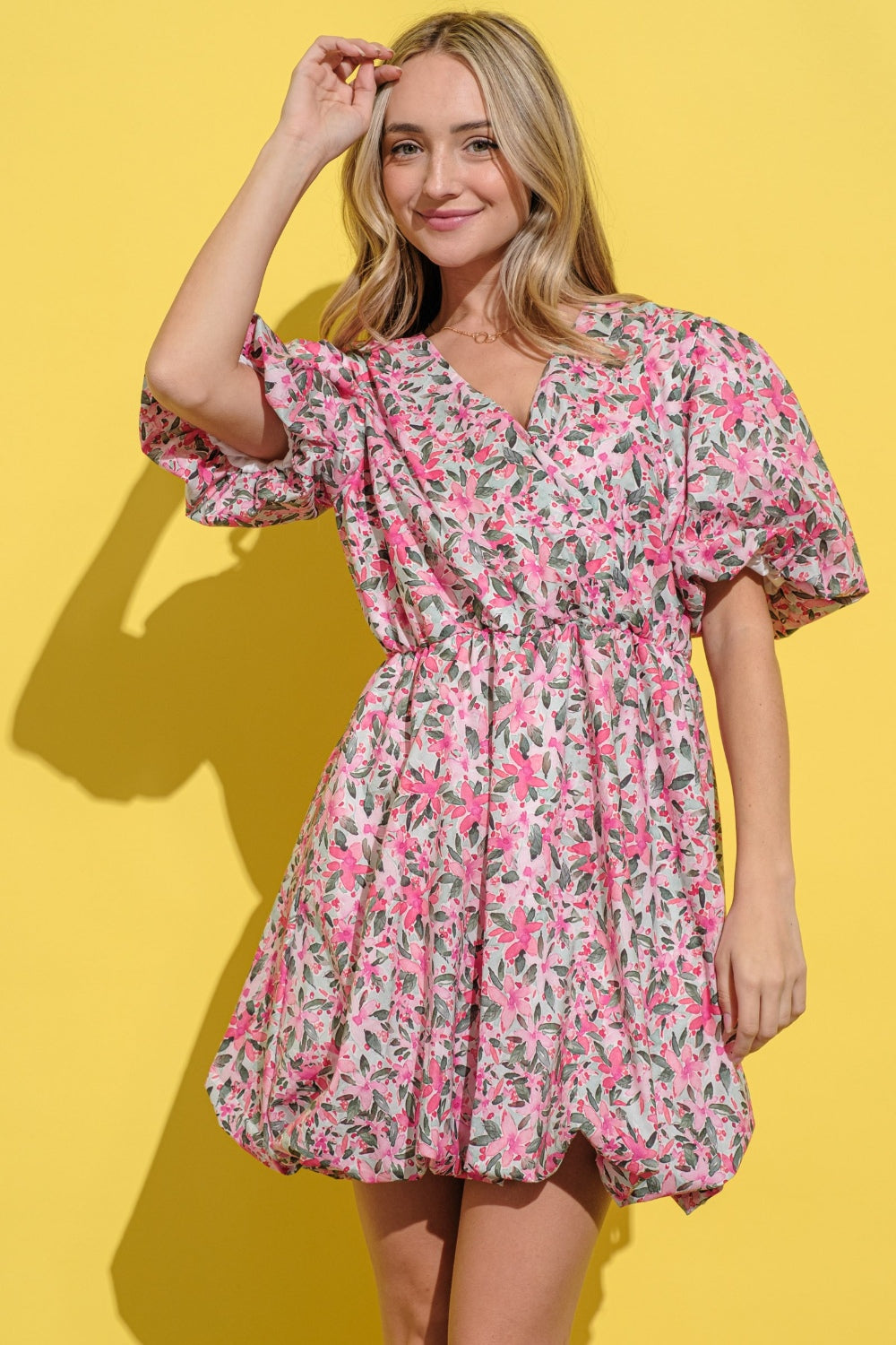 And The Why Full Size Floral Surplice Puff Sleeve Dress 9398 | Gulf Resellers