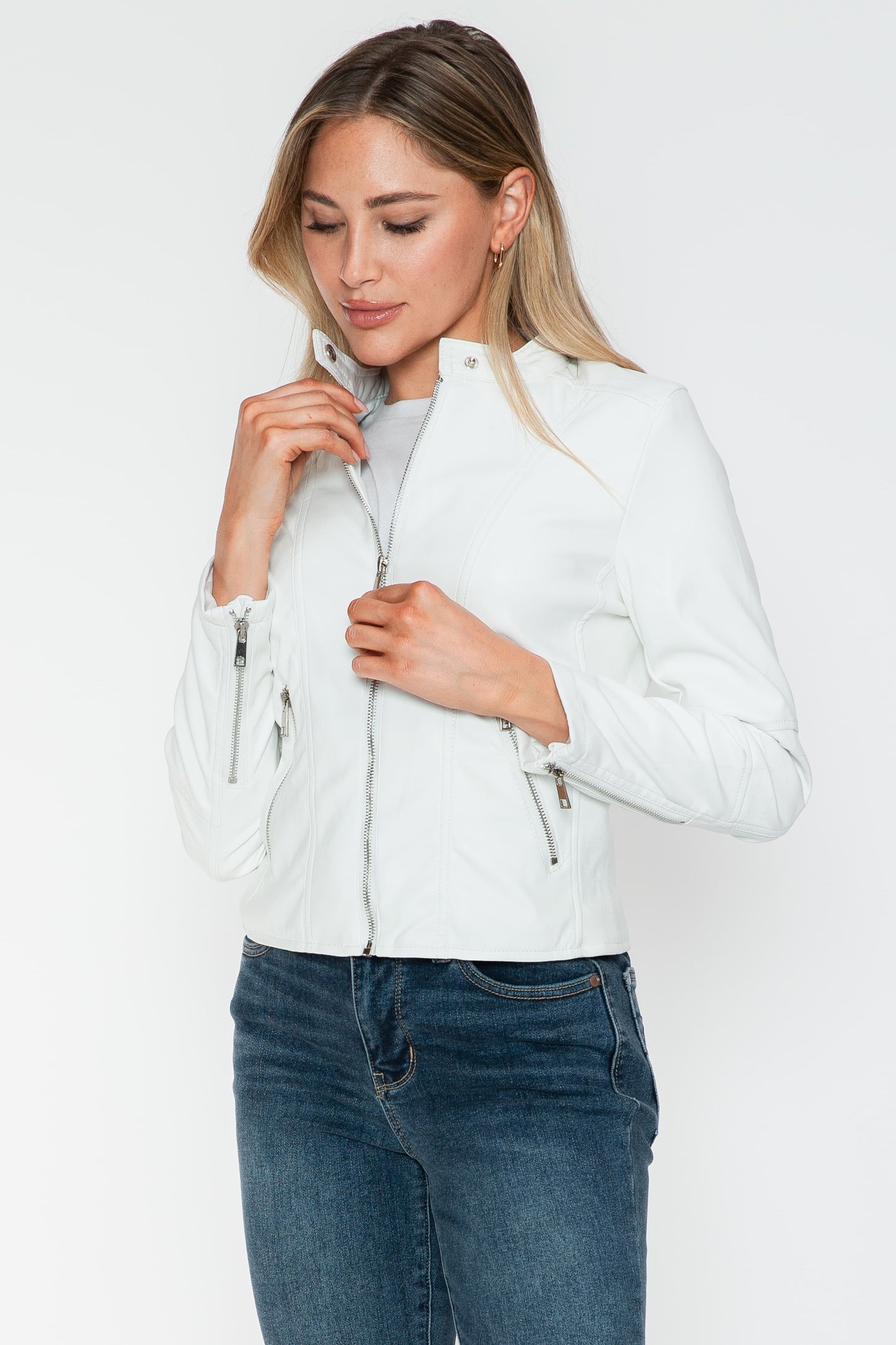 Snobbish PU Leather Zip Up Jacket with Pockets 15717 | Gulf Resellers