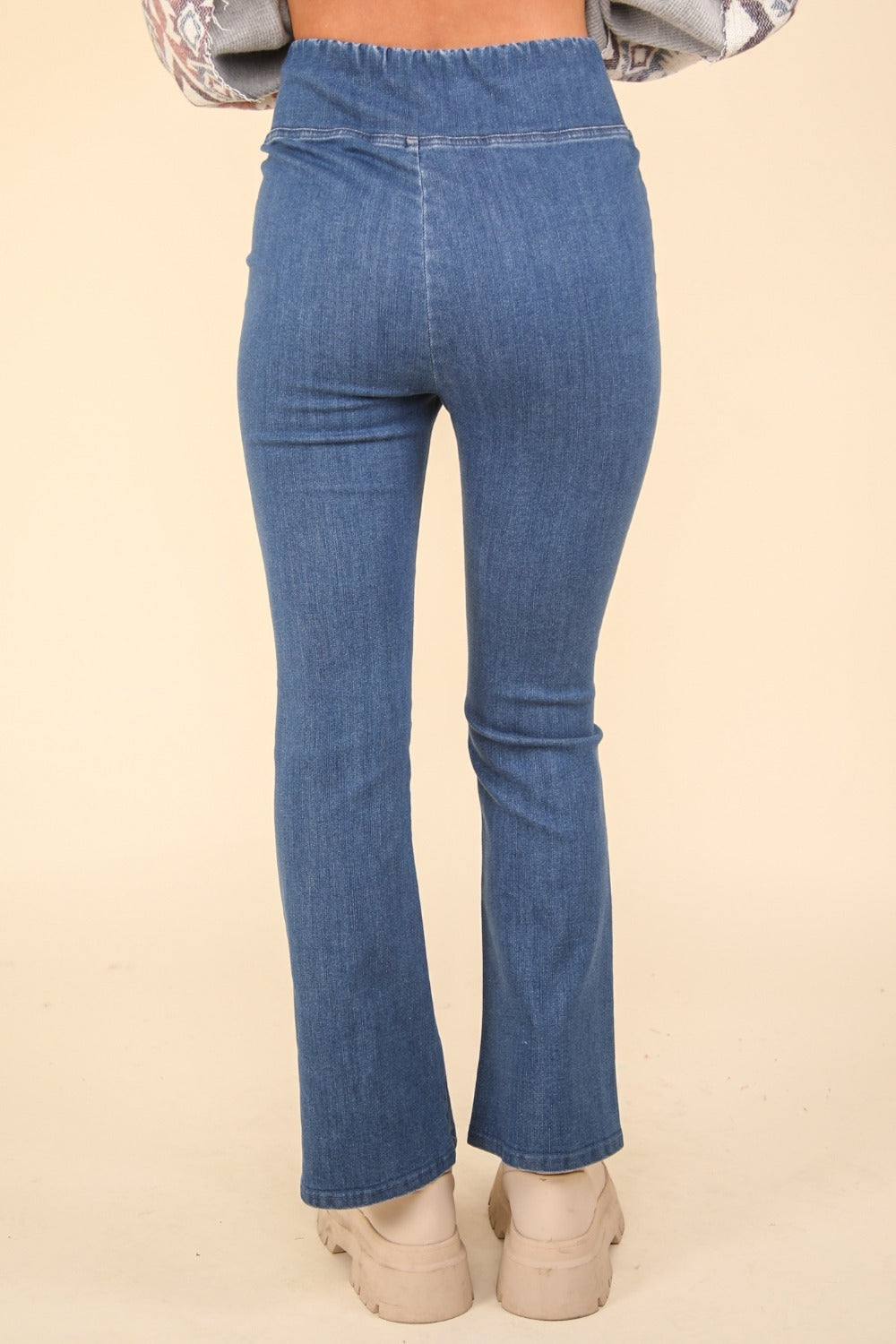 VERY J Washed Denim Stretchy Crossover Waist Leggings 10464 | Gulf Resellers