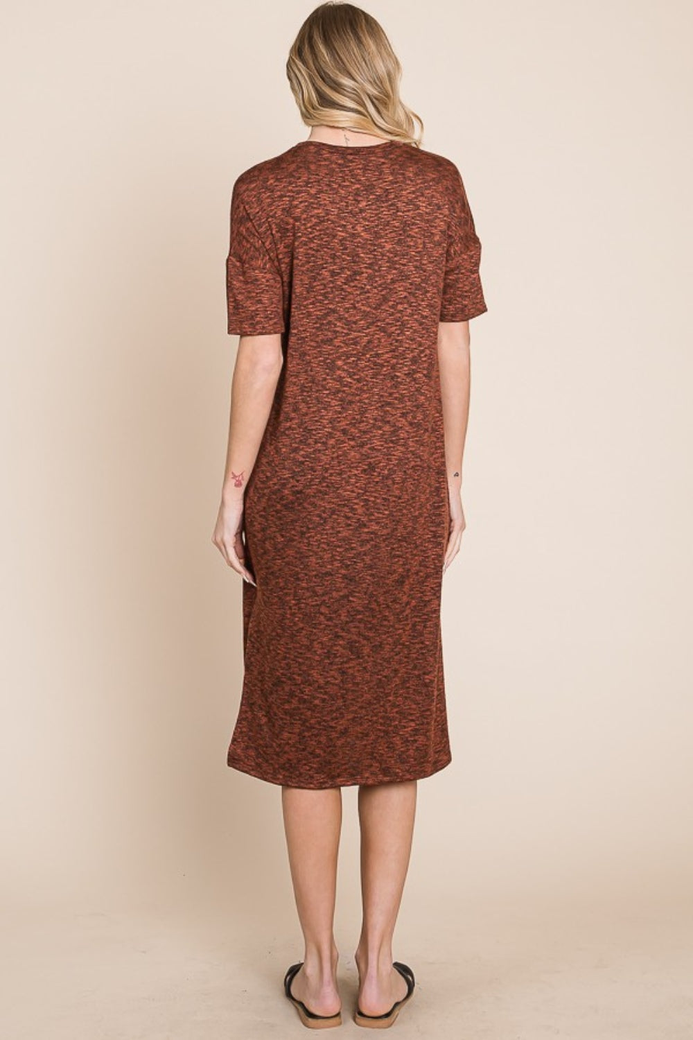 BOMBOM Round Neck Side Slit Midi Dress 9570 | Gulf Resellers
