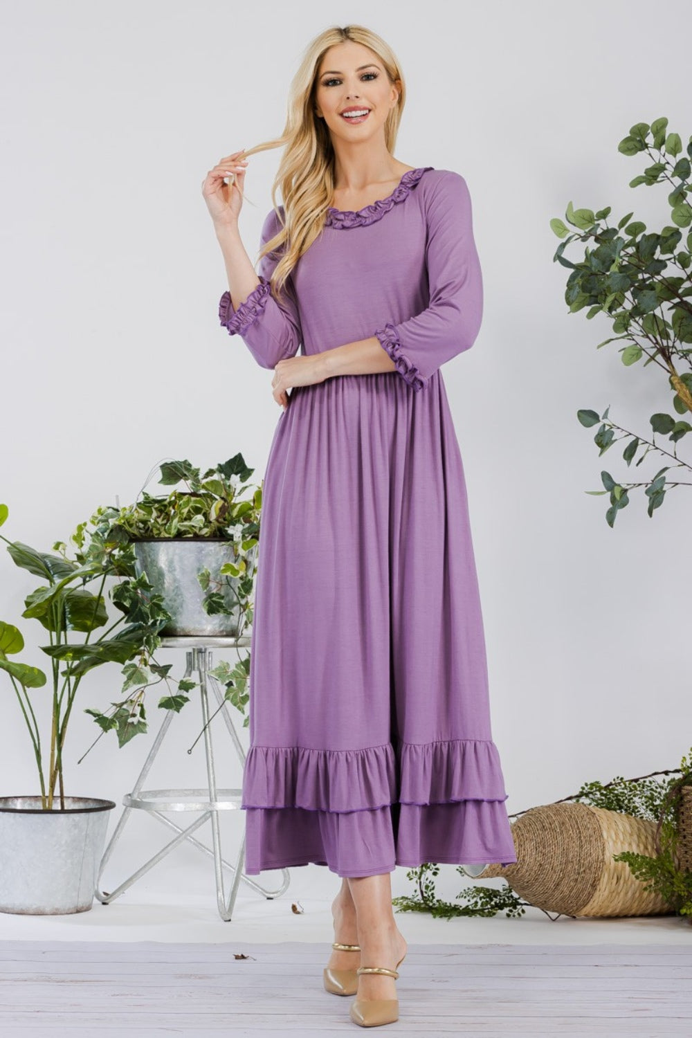 Celeste Full Size Layered Ruffle Hem Dress with Pockets 9462 | Gulf Resellers