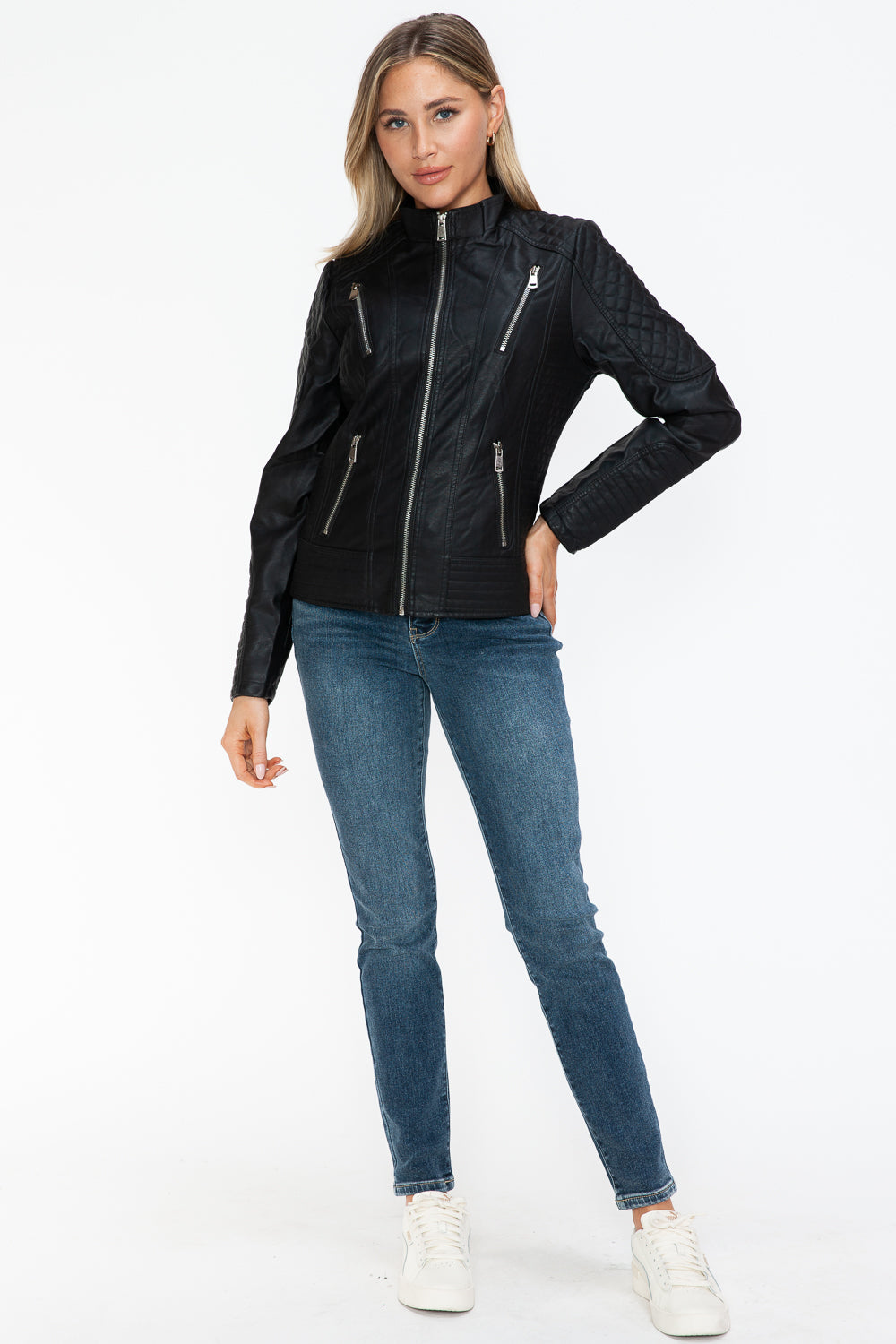 Snobbish Faux Leather Zip Up Mock Neck Jacket 16090 | Gulf Resellers