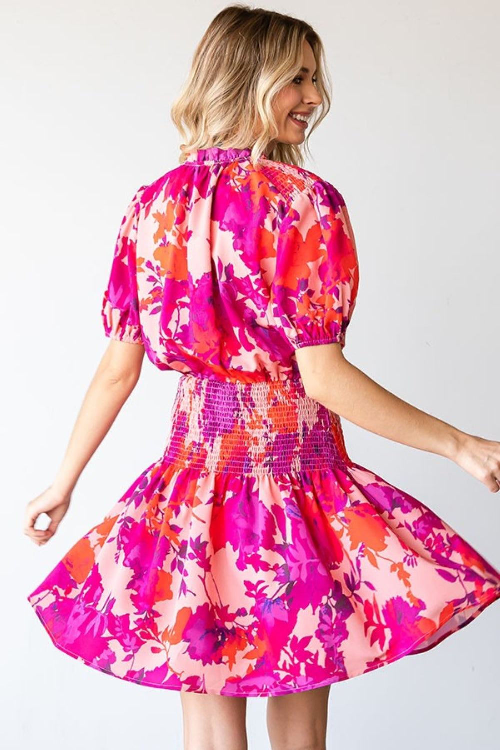 First Love Floral Short Sleeve Smocked Mini Dress 7543 | Gulf Resellers