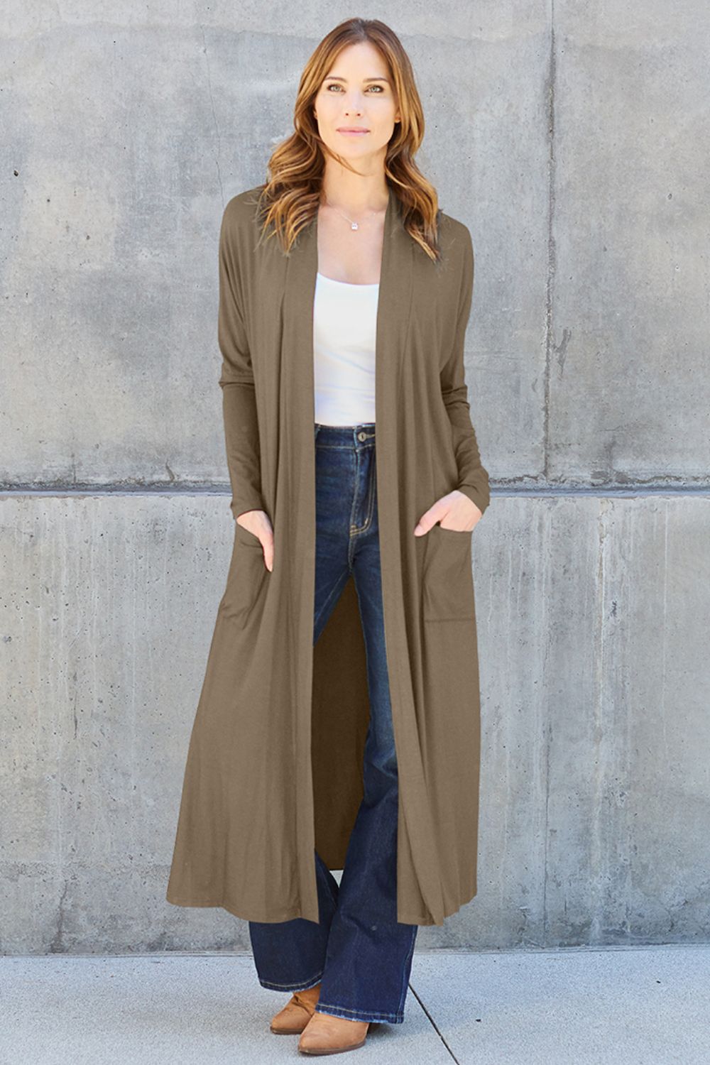 Basic Bae Full Size Open Front Long Sleeve Cover Up 12487 | Gulf Resellers