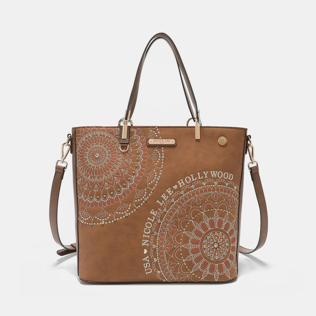 Nicole Lee USA Metallic Stitching Embroidery Inlaid Rhinestone Tote Bag 5690 | Gulf Resellers