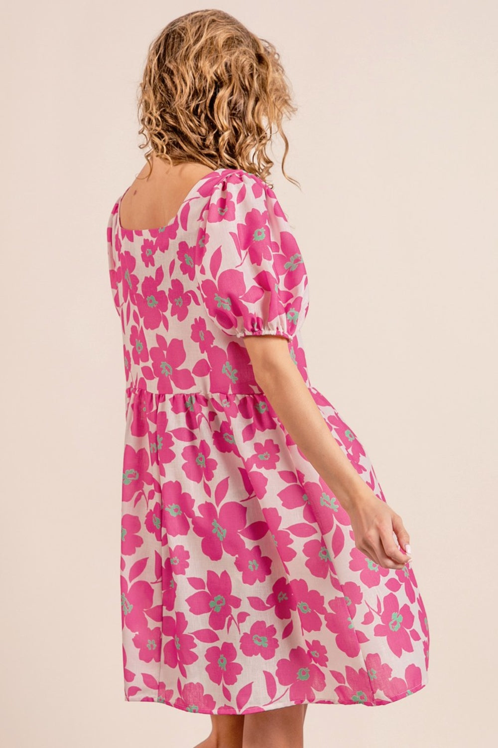 BiBi Printed Square Neck Puff Sleeve Mini Dress 6021 | Gulf Resellers
