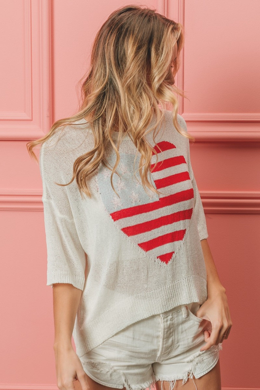 BiBi Striped Heart Contrast Knit Top 8419 | Gulf Resellers