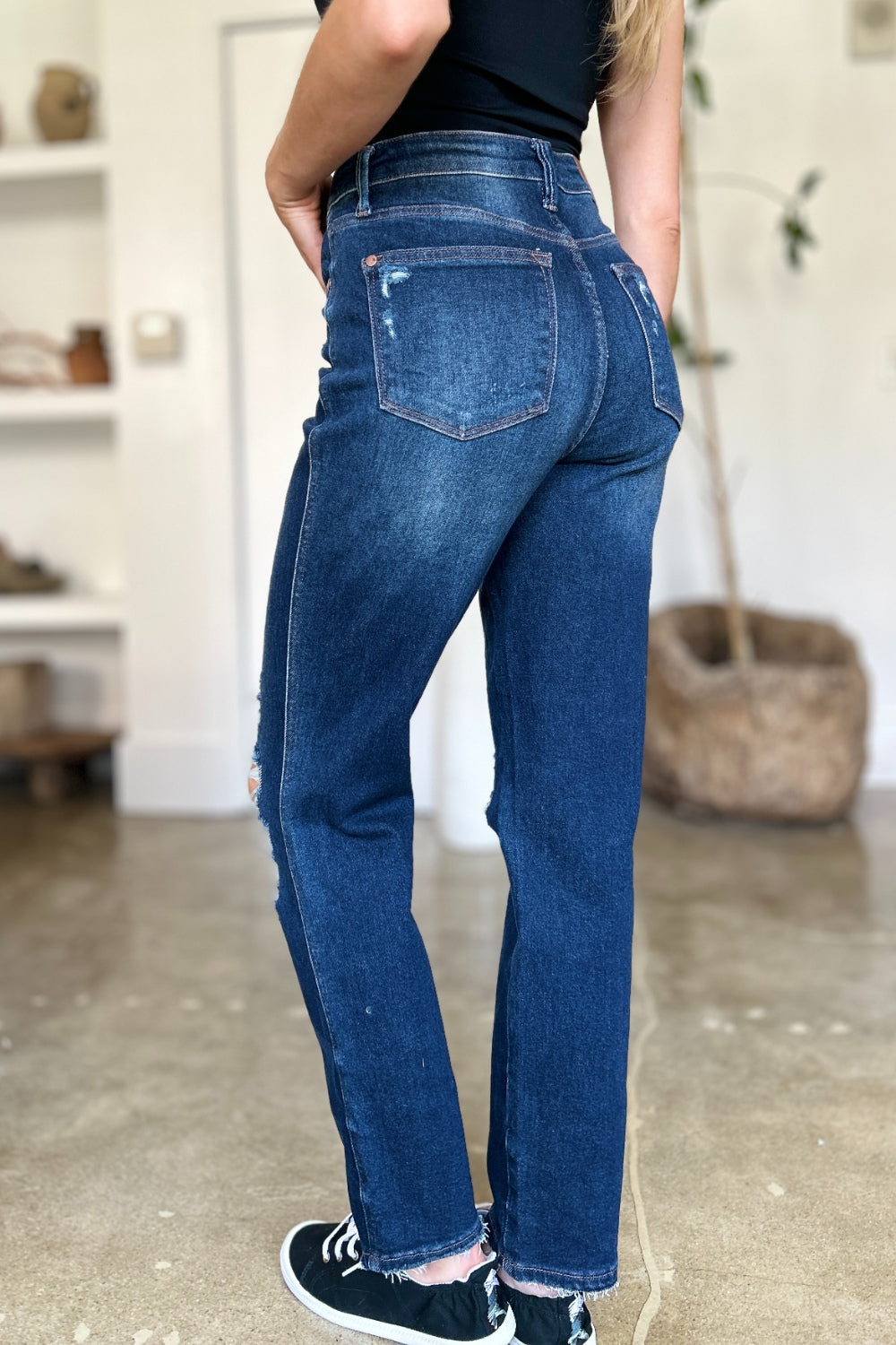 Judy Blue Full Size High Waist Rigid Magic Heavy Destroy Straight Jeans 8554 | Gulf Resellers