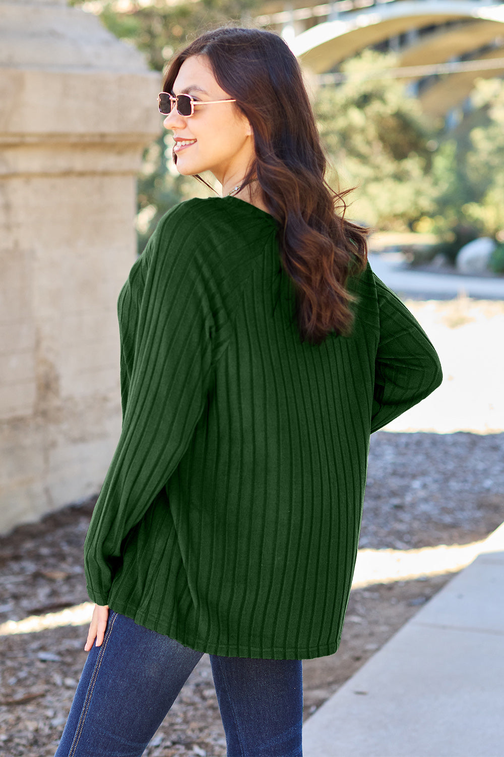 Basic Bae Full Size Ribbed Round Neck Long Sleeve Knit Top | Gulf Resellers