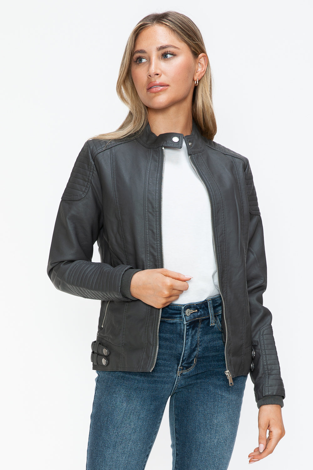 Snobbish Faux Leather Biker Jacket with Side Zip Pockets 15137 | Gulf Resellers