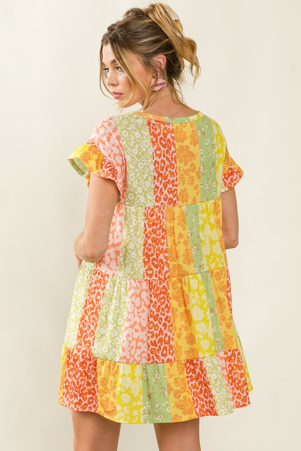 BiBi Leopard Short Sleeve Tiered Dress 5517 | Gulf Resellers