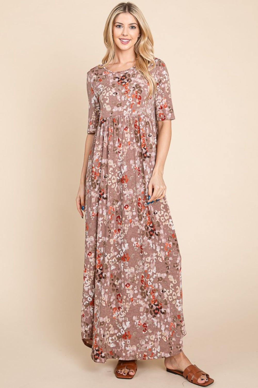 BOMBOM Printed Shirred Maxi Dress 5108 | Gulf Resellers