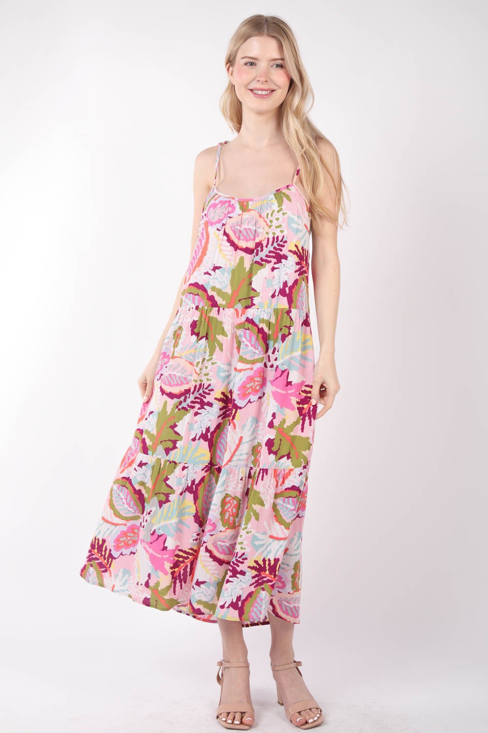 VERY J Tropical Printed Cami Midi Dress 6515 | Gulf Resellers