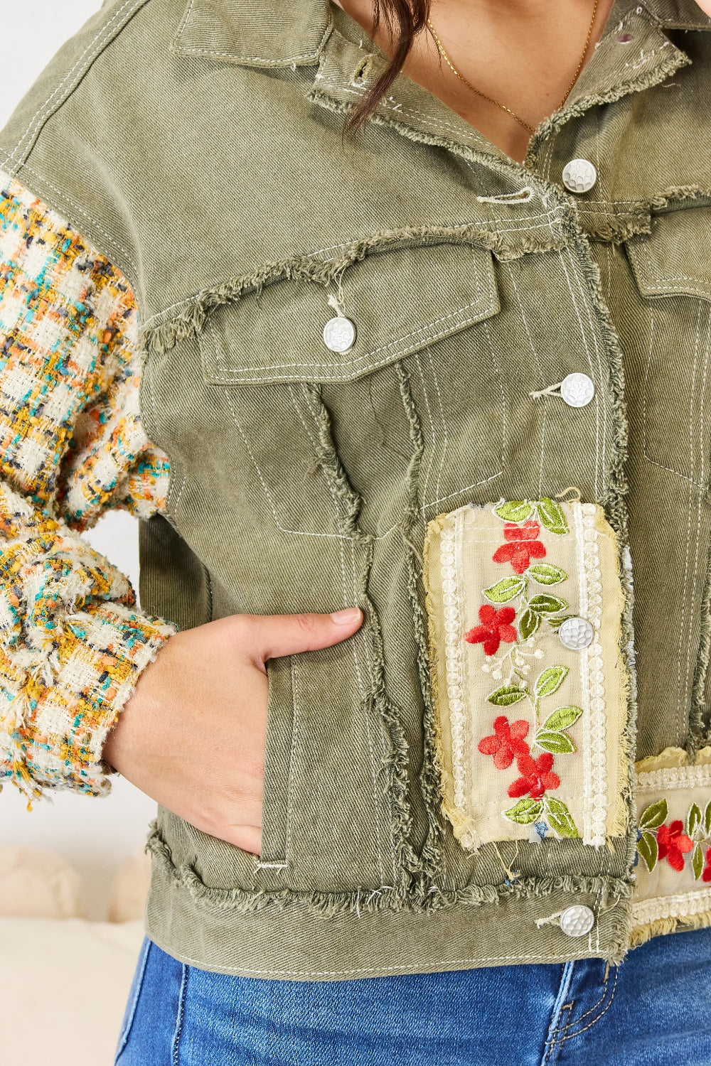 POL Embroidered Button Down Raw Hem Shacket 13562 | Gulf Resellers