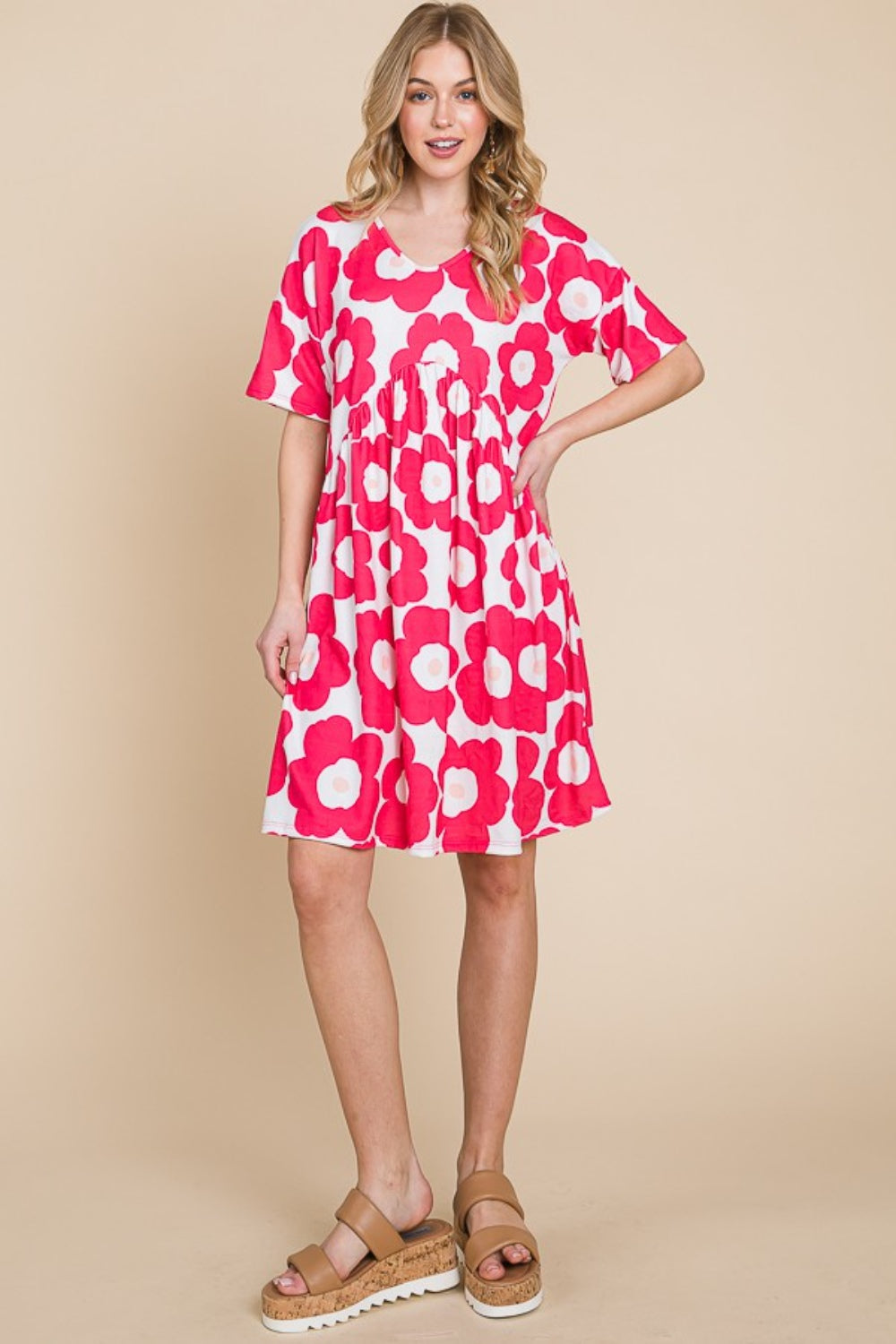 BOMBOM Flower Print Ruched Dress 5425 | Gulf Resellers
