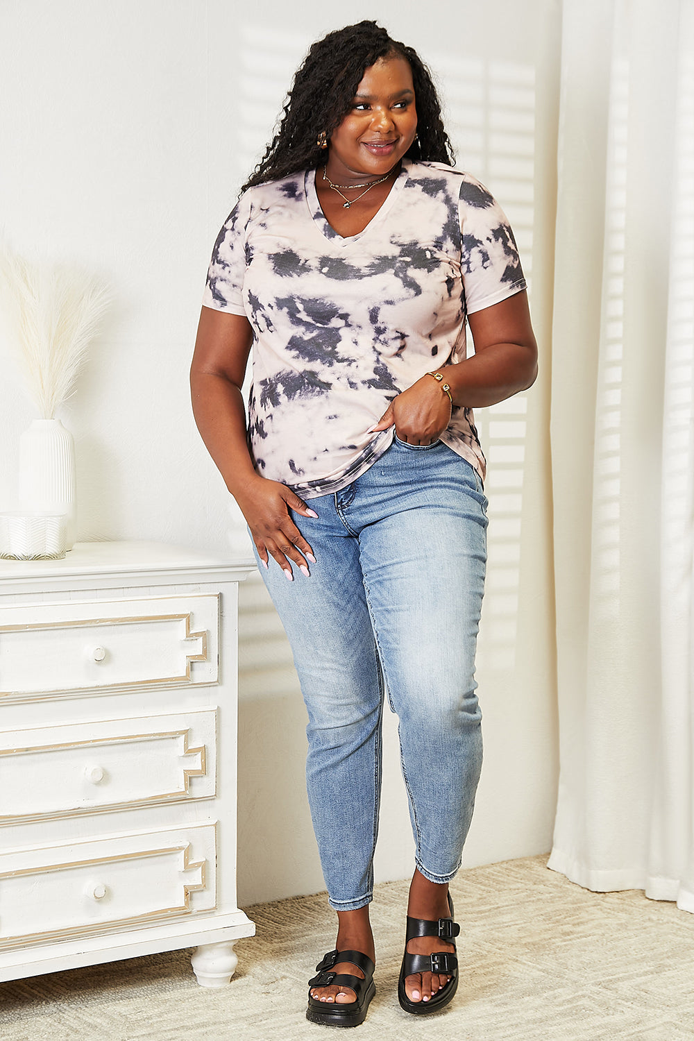Double Take Tie-Dye V-Neck T-Shirt | Gulf Resellers