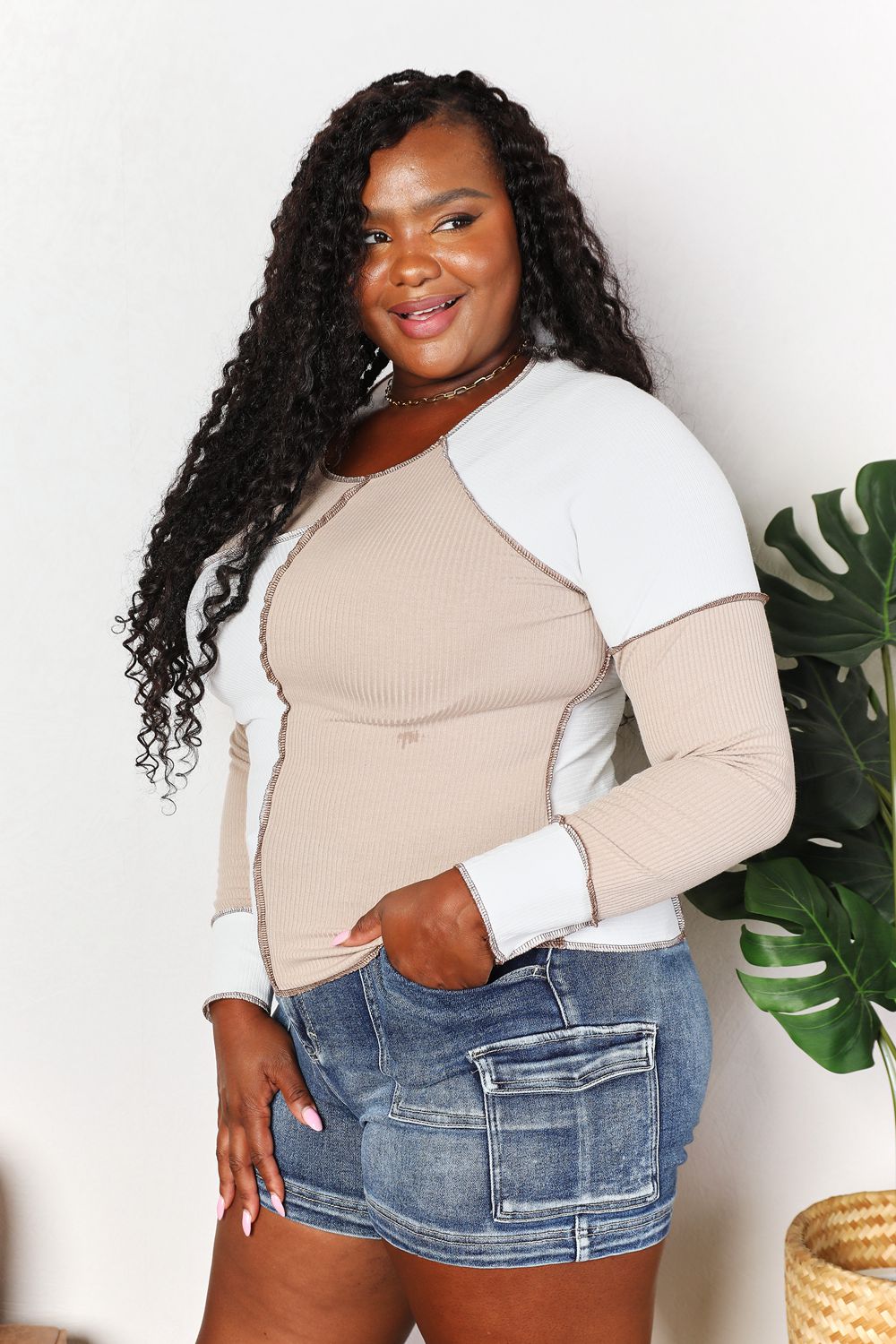 Double Take Color Block Exposed Seam Top | Gulf Resellers