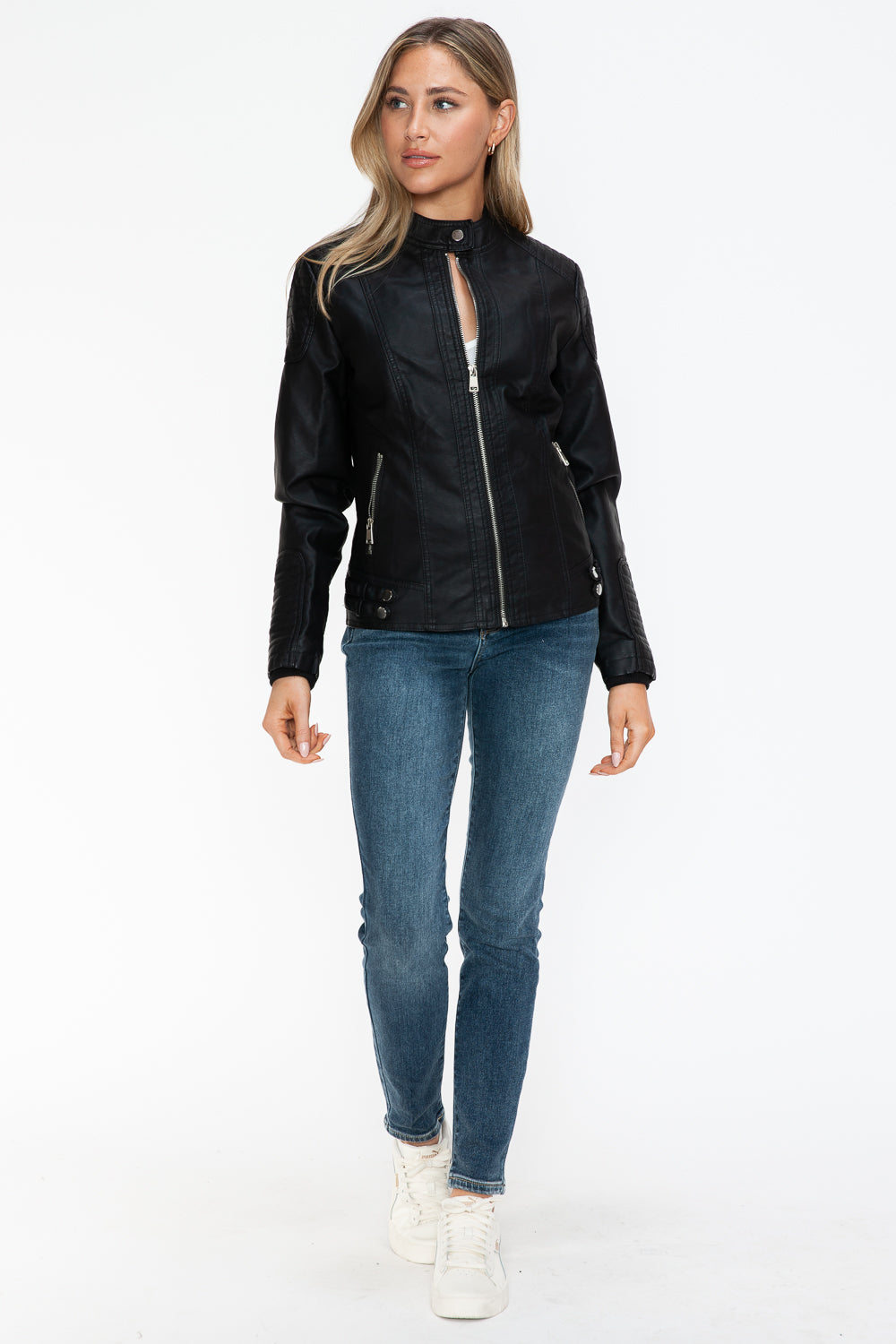 Snobbish Faux Leather Biker Jacket with Side Zip Pockets 15514 | Gulf Resellers