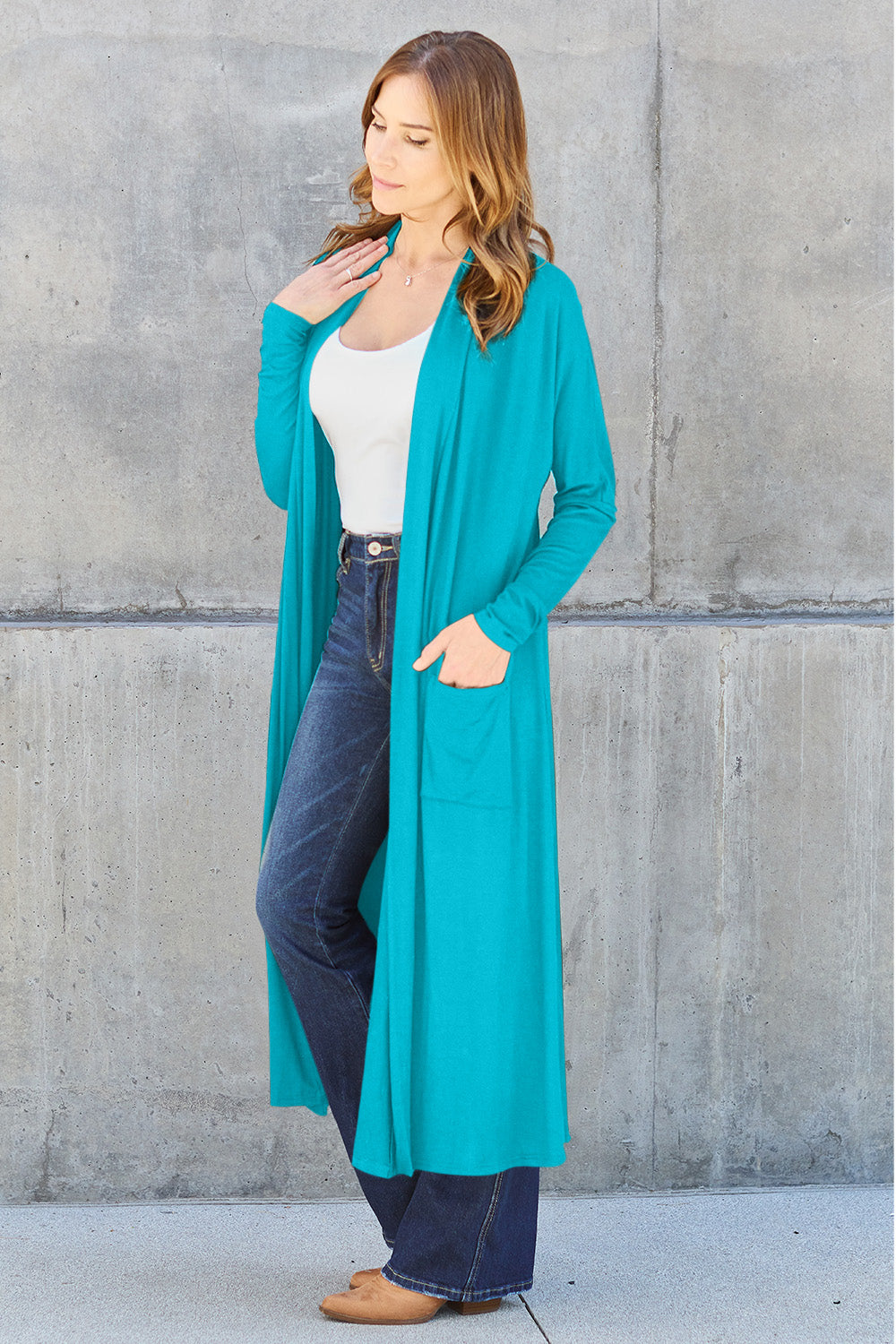 Basic Bae Full Size Open Front Long Sleeve Cover Up 12501 | Gulf Resellers