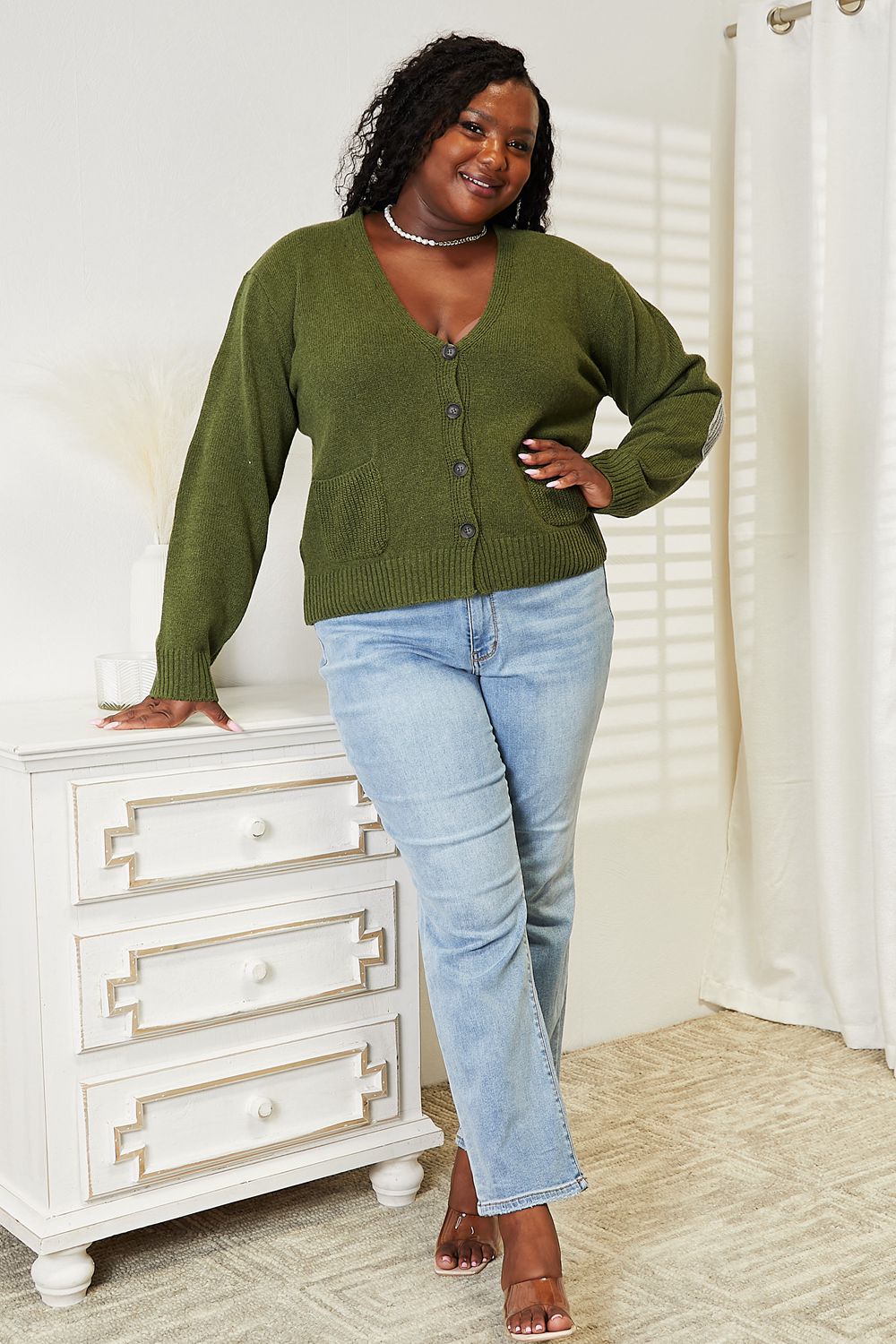 Heimish Full Size Long Sleeve V Neck Button Down Cardigan 11353 | Gulf Resellers
