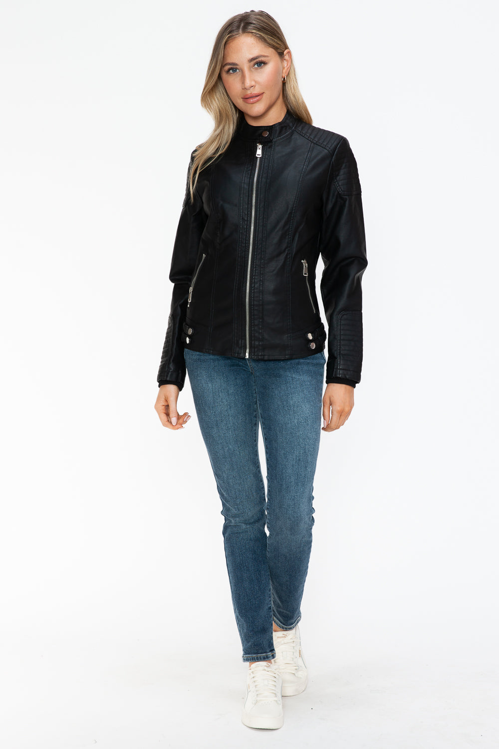 Snobbish Faux Leather Biker Jacket with Side Zip Pockets 15513 | Gulf Resellers
