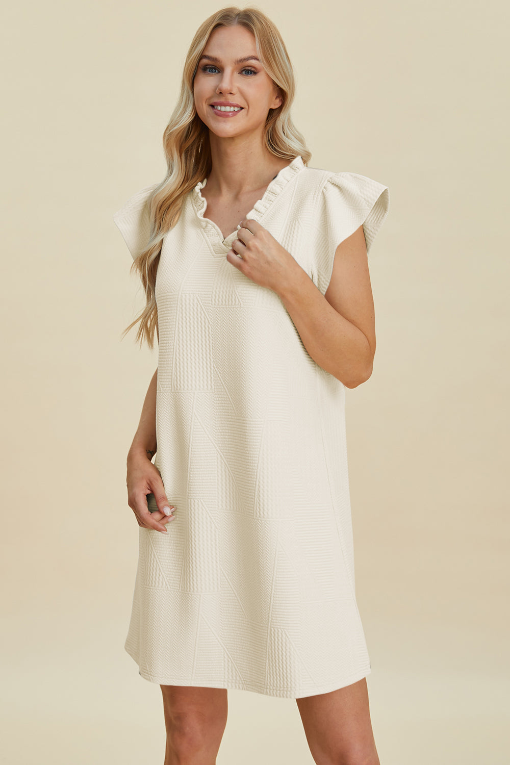 Double Take Full Size Ruffled V-Neck Cap Sleeve Dress 15085 | Gulf Resellers