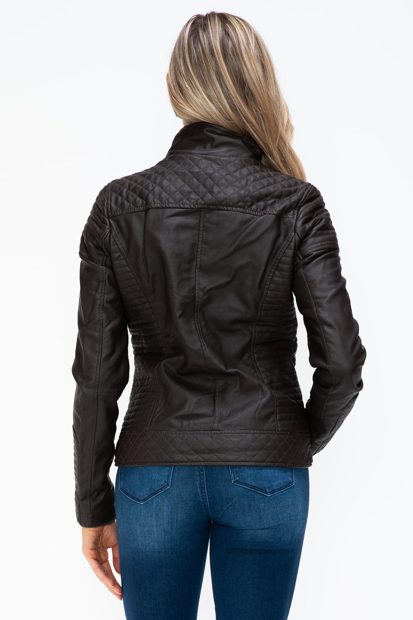 YMI Faux Layered Double-Zipper Jacket with Fuzzy Hood 15958 | Gulf Resellers