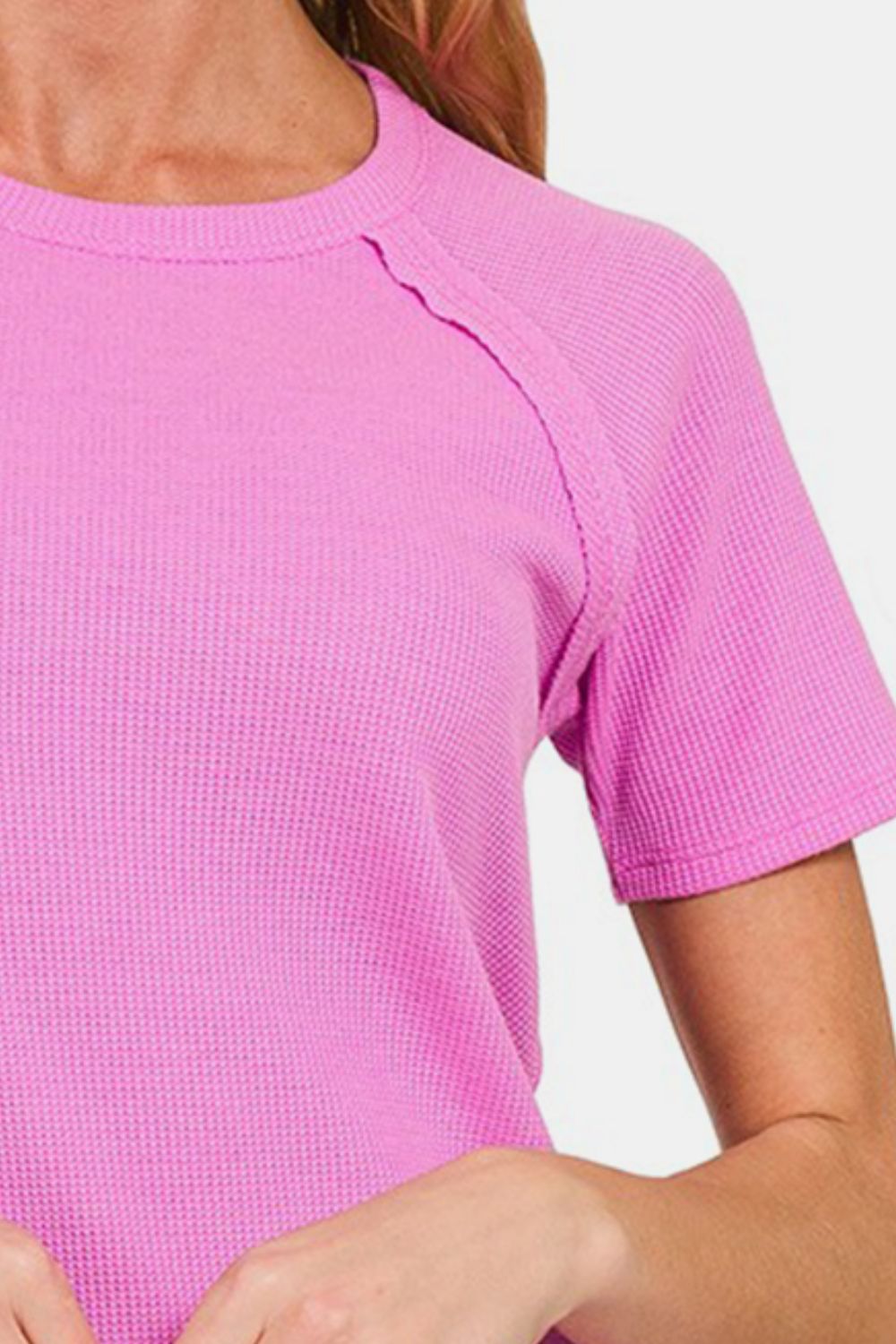 Zenana Round Neck Short Sleeve Waffle T-Shirt 7754 | Gulf Resellers