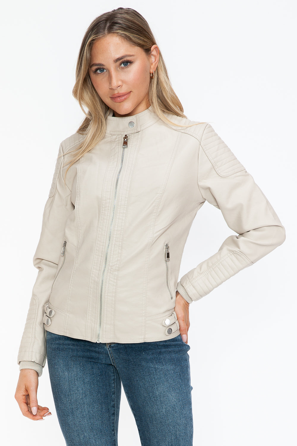 Snobbish Faux Leather Biker Jacket with Side Zip Pockets 15487 | Gulf Resellers