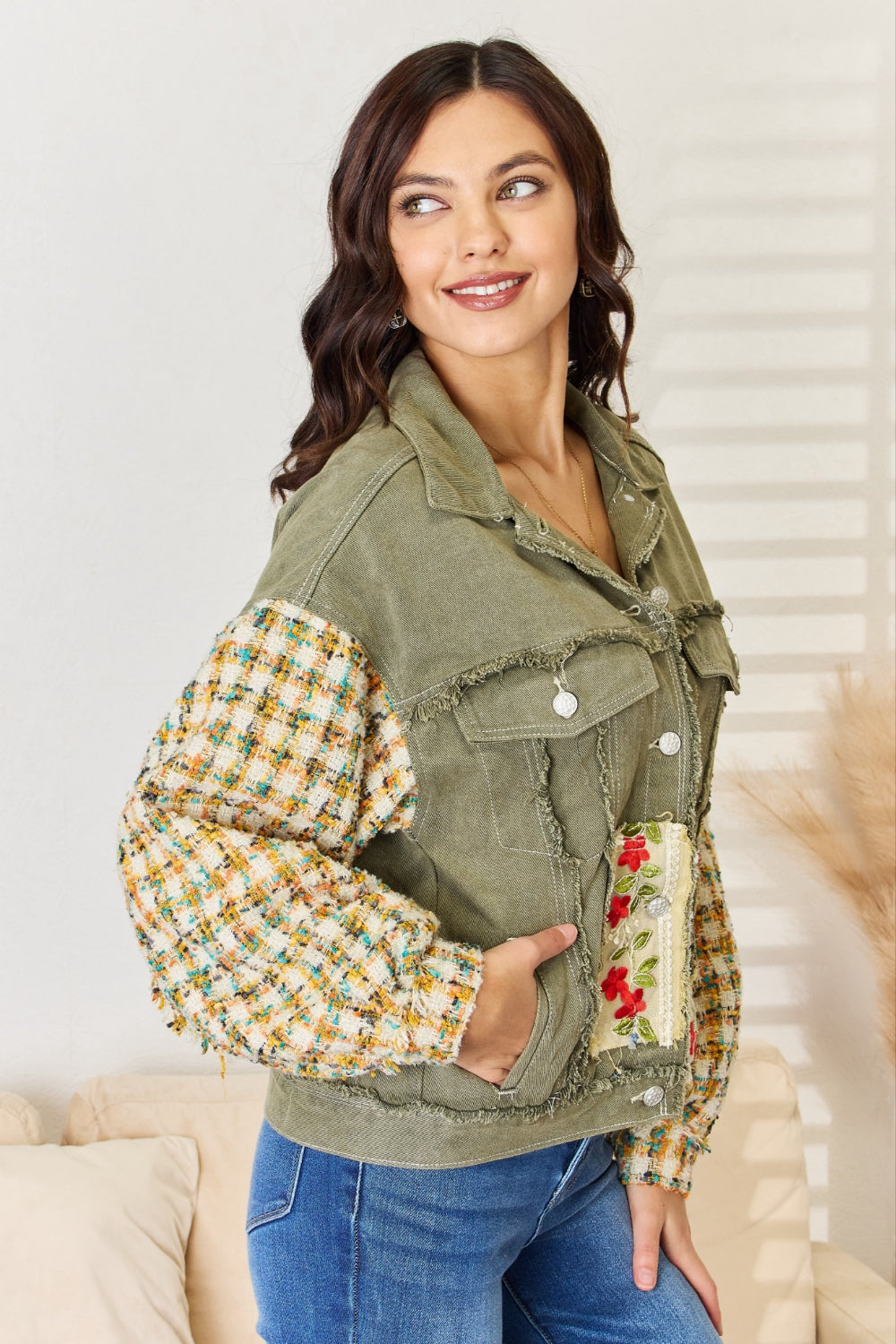 POL Embroidered Button Down Raw Hem Shacket 13560 | Gulf Resellers