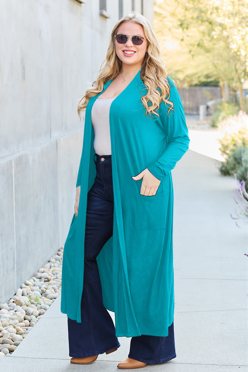 Basic Bae Full Size Open Front Long Sleeve Cover Up 12504 | Gulf Resellers