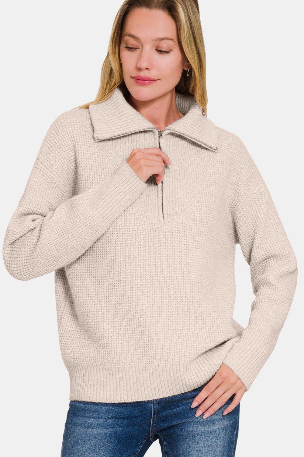 Zenana Half Zip Long Sleeve Sweater 9886 | Gulf Resellers