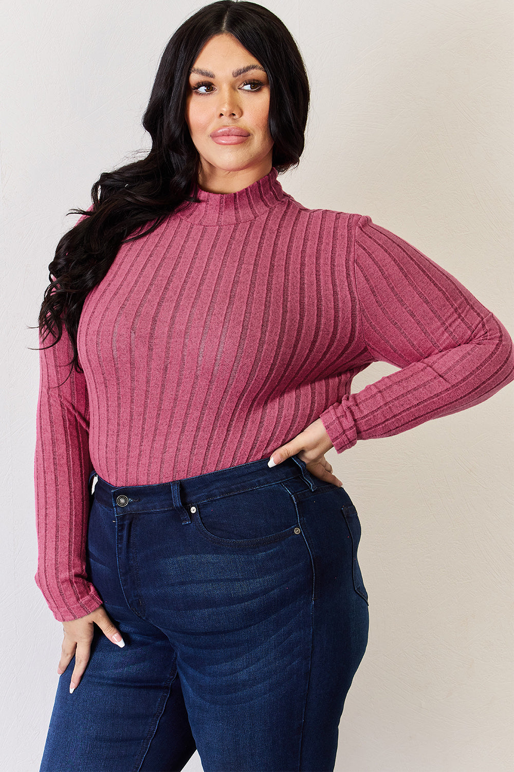 Basic Bae Full Size Ribbed Mock Neck Long Sleeve T-Shirt | Gulf Resellers