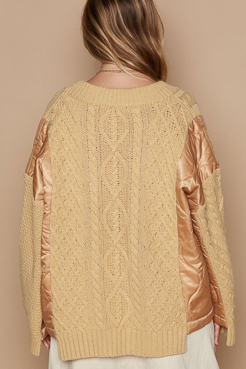 POL Quilting Patch Button Up Cable Knit Jacket 13285 | Gulf Resellers