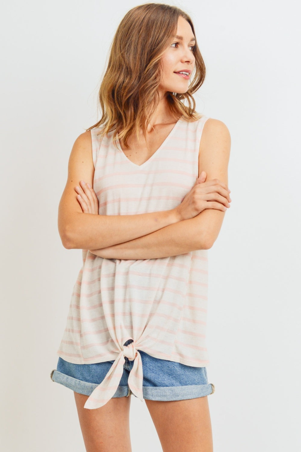 Cotton Bleu by Nu Label Sleeveless Front Tie Striped Top 16750 | Gulf Resellers