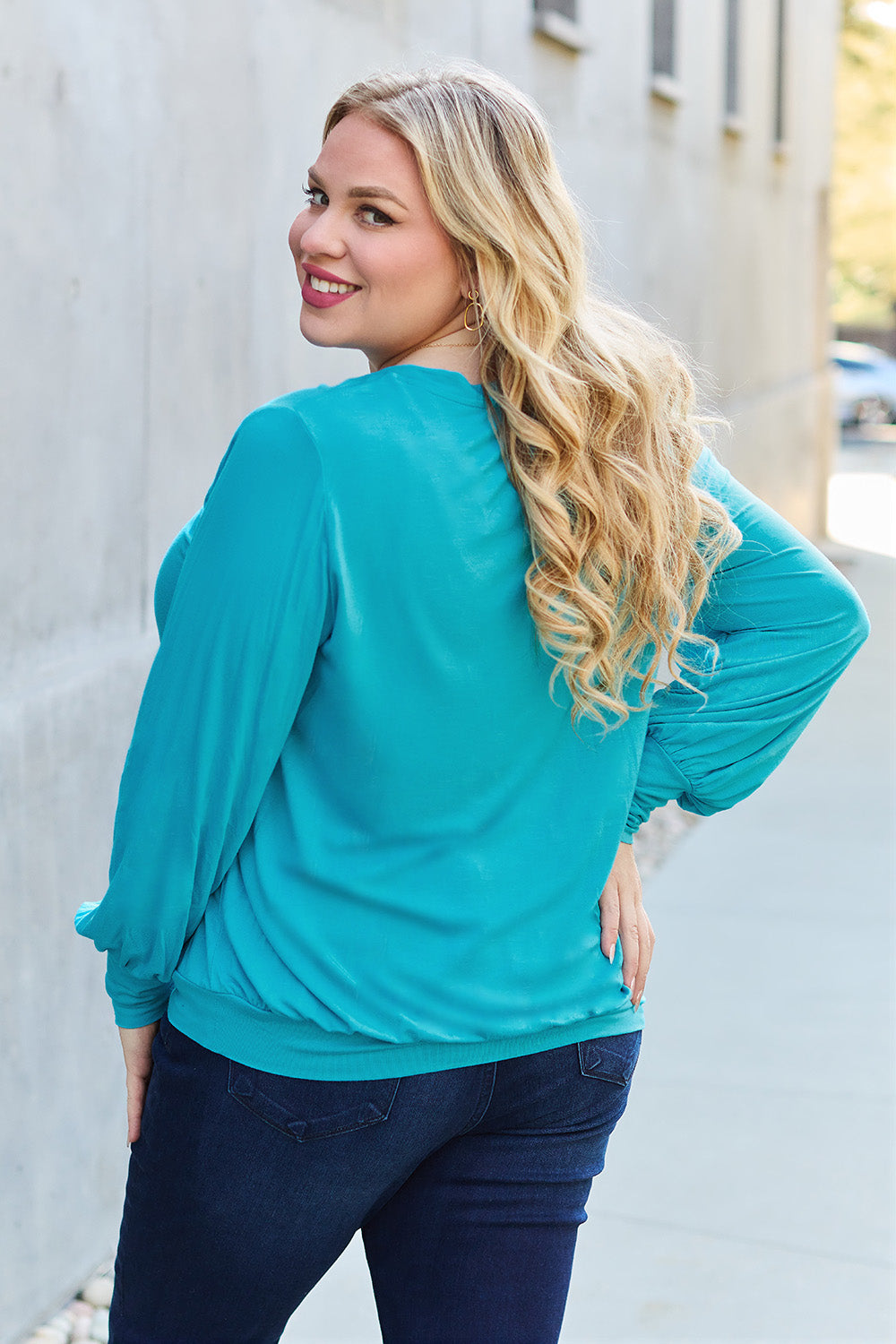 Basic Bae Full Size V-Neck Lantern Sleeve Top 6644 | Gulf Resellers