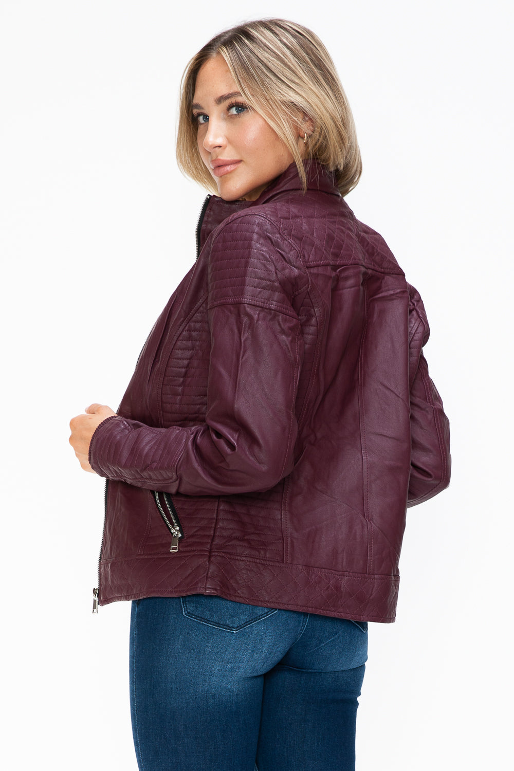YMI Faux Layered Double-Zipper Jacket with Fuzzy Hood 15738 | Gulf Resellers