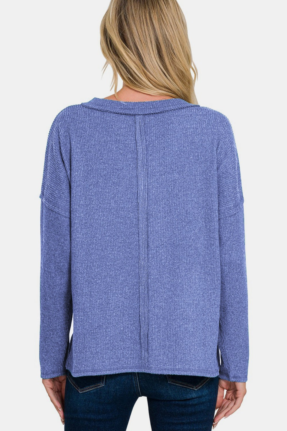 Zenana Full Size Ribbed V-Neck Drop Shoulder Top 18350 | Gulf Resellers