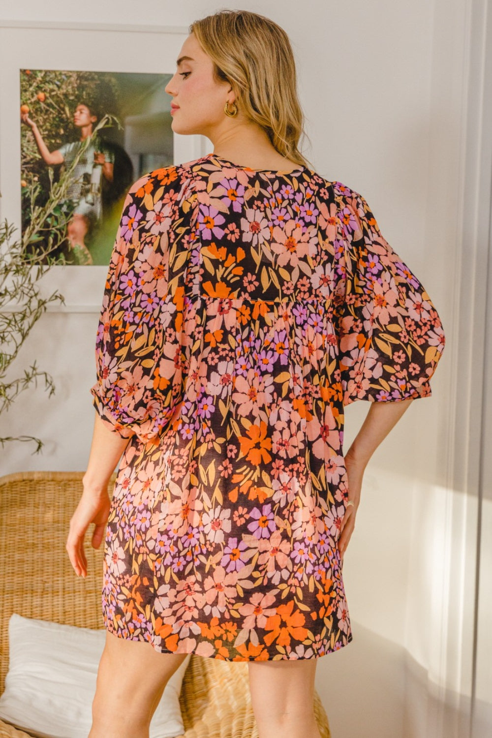 ODDI Full Size Floral Tied Neck Mini Dress 5436 | Gulf Resellers