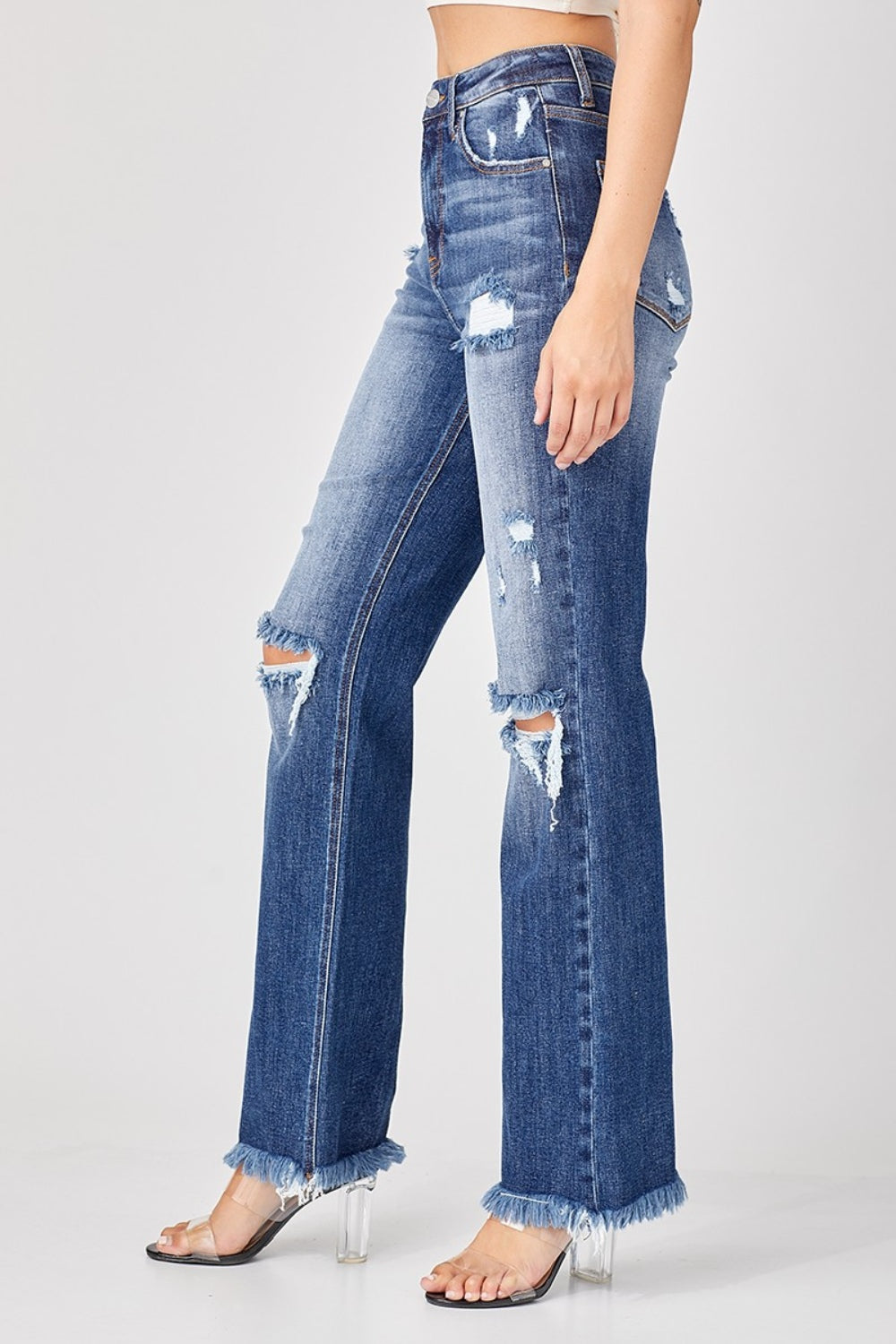 Risen Full Size Raw Hem Distressed Straight Jeans 8541 | Gulf Resellers